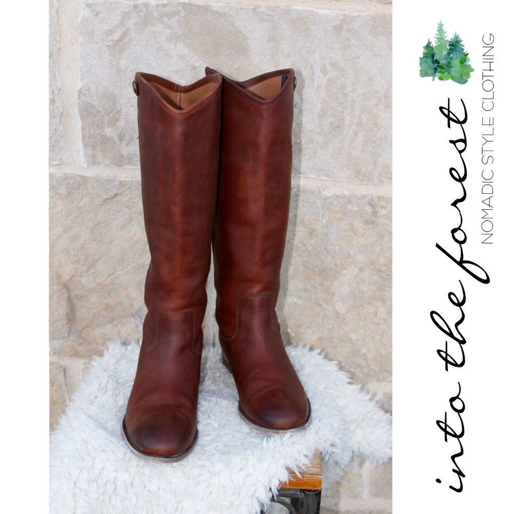 Frye Melissa Button 2 Cognac Leather Tall Riding Equestrian Inspired Boots Sz 9